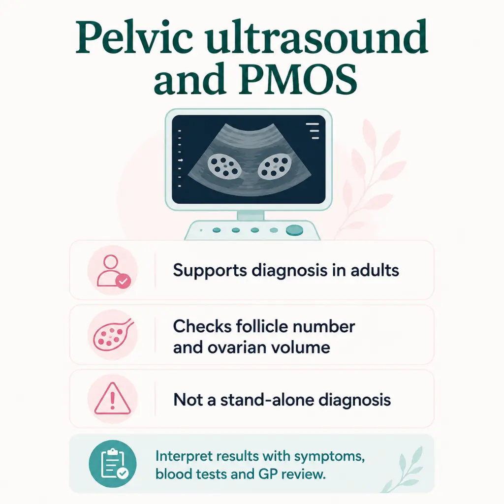 PCOS ultrasound vs normal ultrasound Australia showing PCO and PMOS diagnosis differences