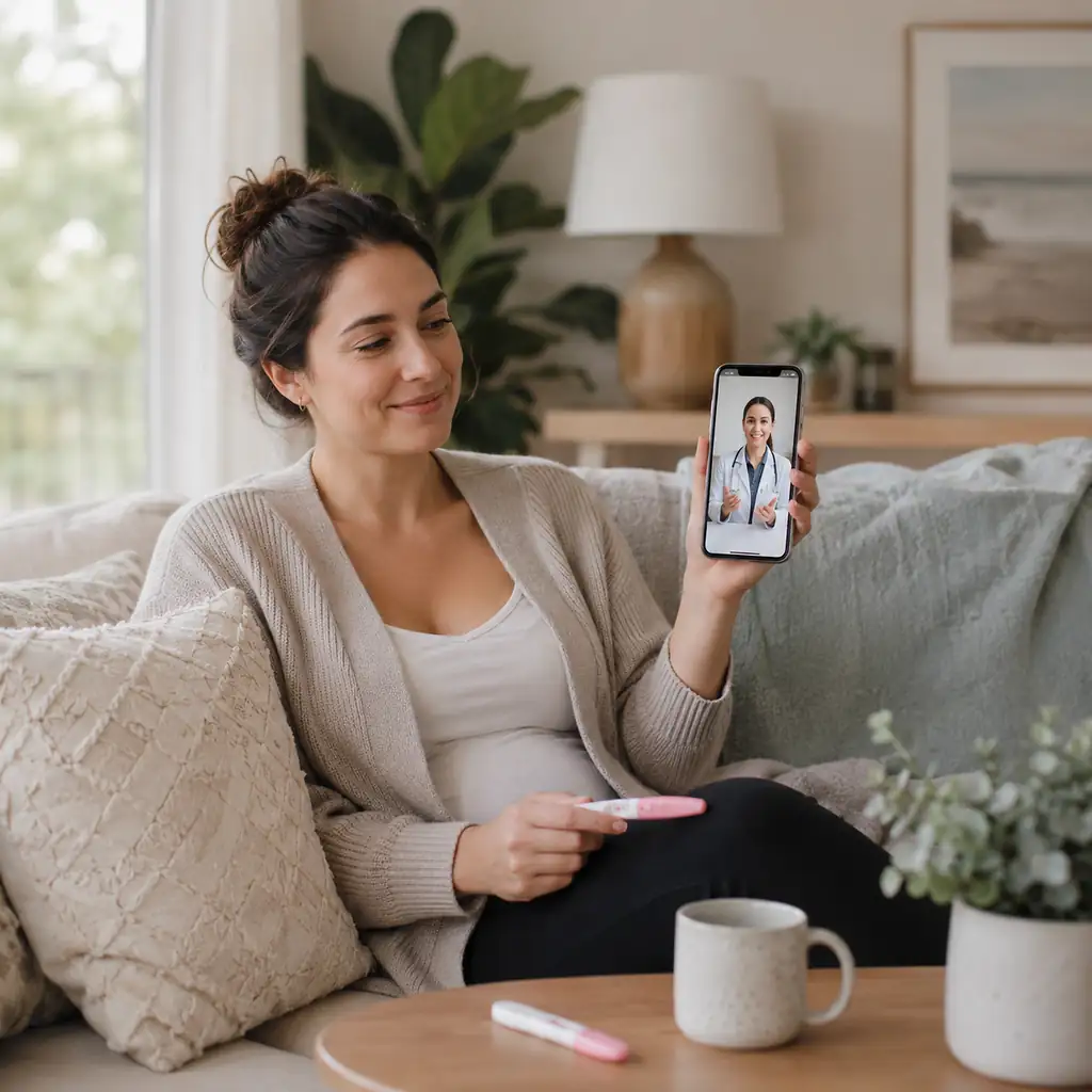 Pregnant woman receiving Australian telehealth advice about Botox during pregnancy