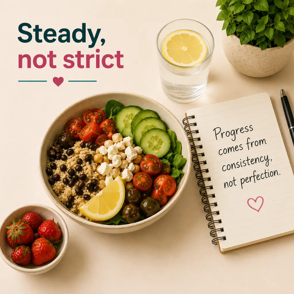PCOS diet Australia and PMOS nutrition guide focused on flexible eating, lower GI foods, protein, fibre and non-restrictive meals.