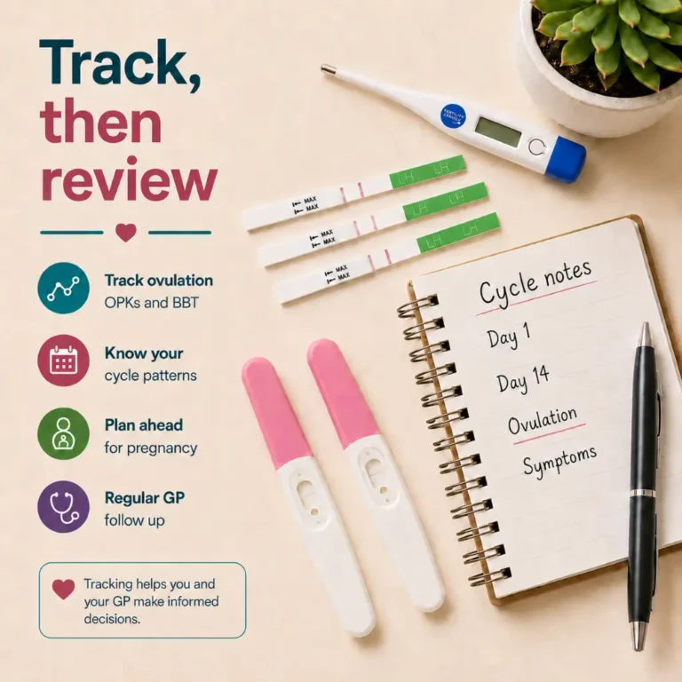 Fertility2Family TTC pathway with ovulation tests, pregnancy tests, BBT thermometer and cycle notes