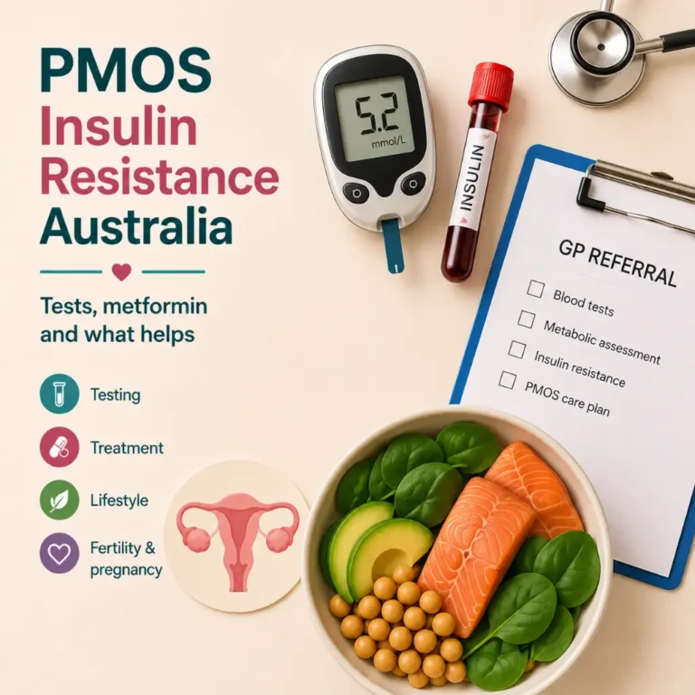 PMOS insulin resistance Australia guide covering PCOS testing metformin glucose and metabolic care