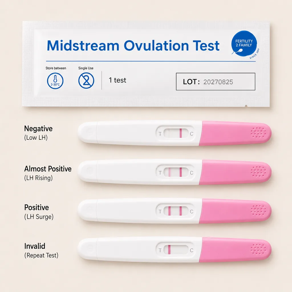 Midstream ovulation test results guide Australia showing LH line strength