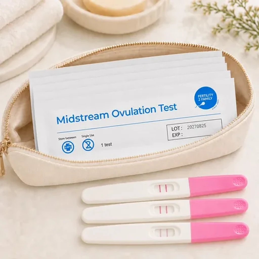 Midstream ovulation tests laid out with sachets and test sticks