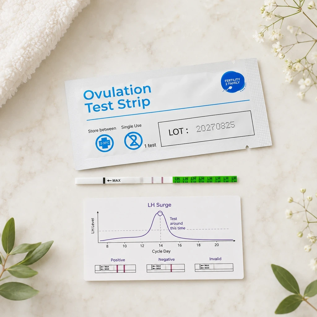 Ovulation test LH surge guide showing how to read strip results