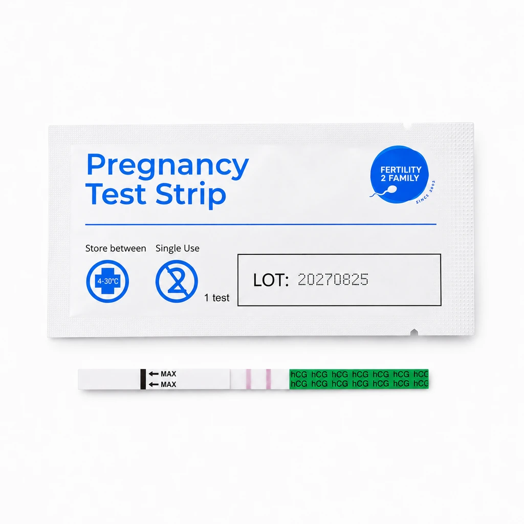 Single pregnancy test strip with sachet for early hCG testing