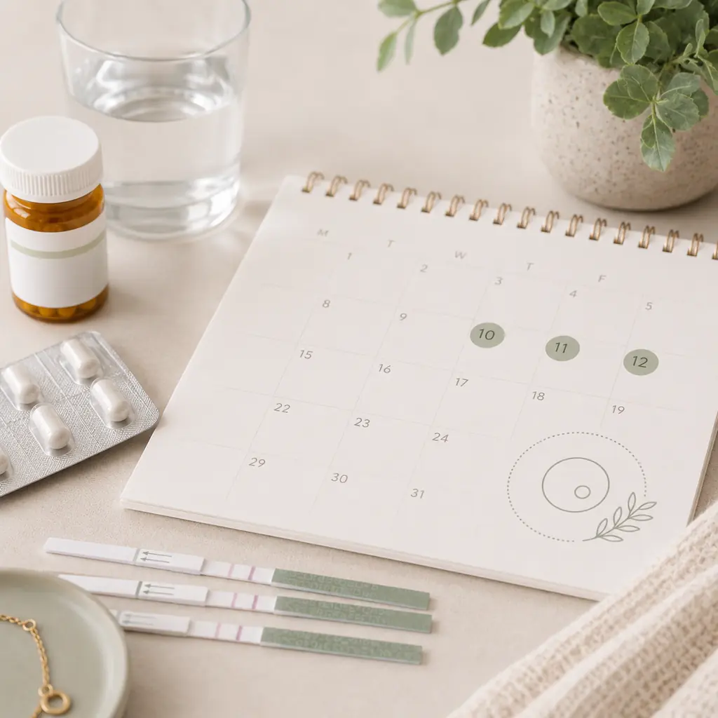 Ovulation-test results beside a cycle calendar during antibiotic treatment