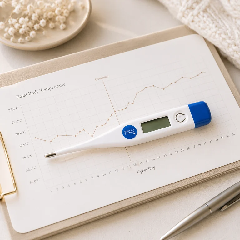 Basal body temperature chart showing a rise after ovulation