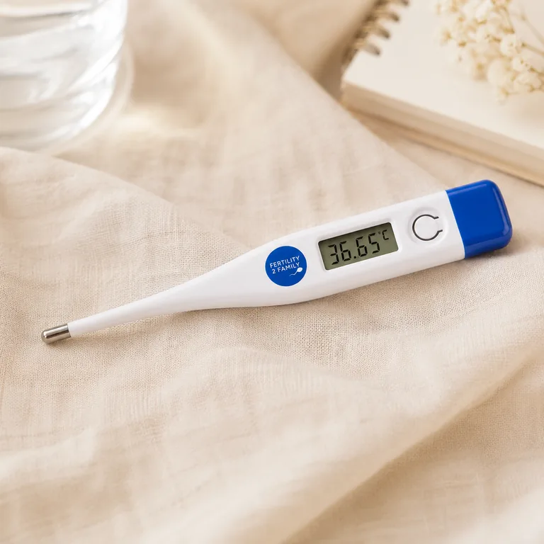 Basal body thermometer beside a bed for private cycle tracking at home in Australia