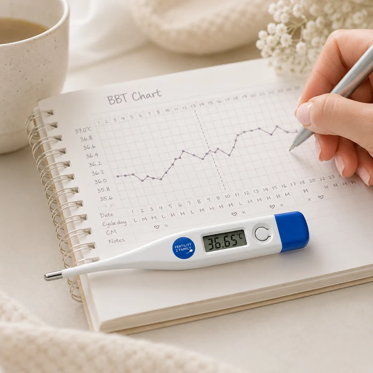 Basal body thermometer with handwritten BBT chart