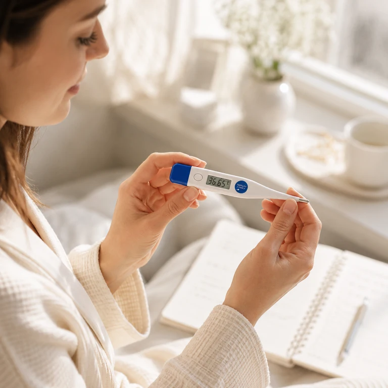 Digital basal ovulation thermometer held for BBT fertility tracking in Australia