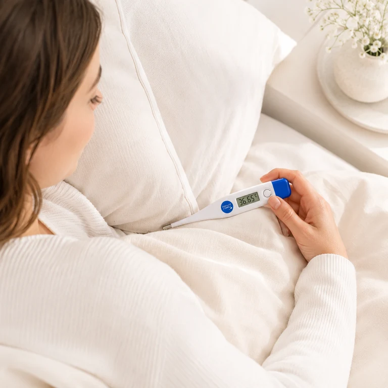 Morning temperature reading with a basal body thermometer before getting out of bed