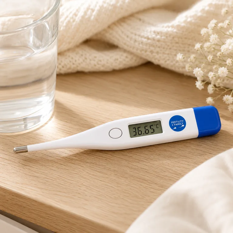 BBT thermometer on a bedside table for morning temperature tracking