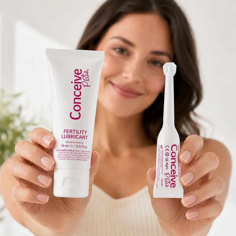 Conceive Plus fertility lubricant product visual with sperm illustration