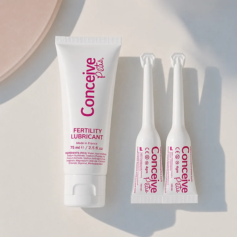 Conceive Plus fertility lubricant tube and pre-filled applicators shown together
