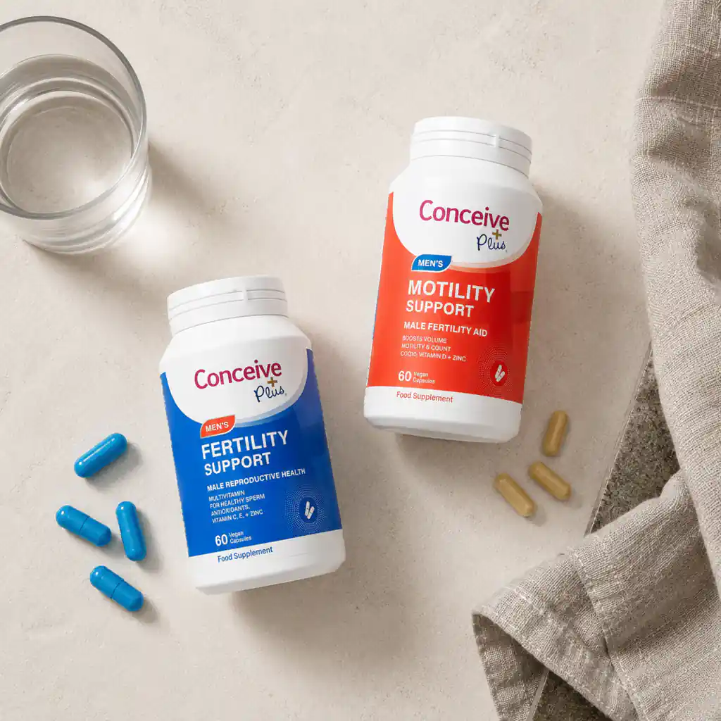 Conceive Plus male fertility supplements flat lay in Australia