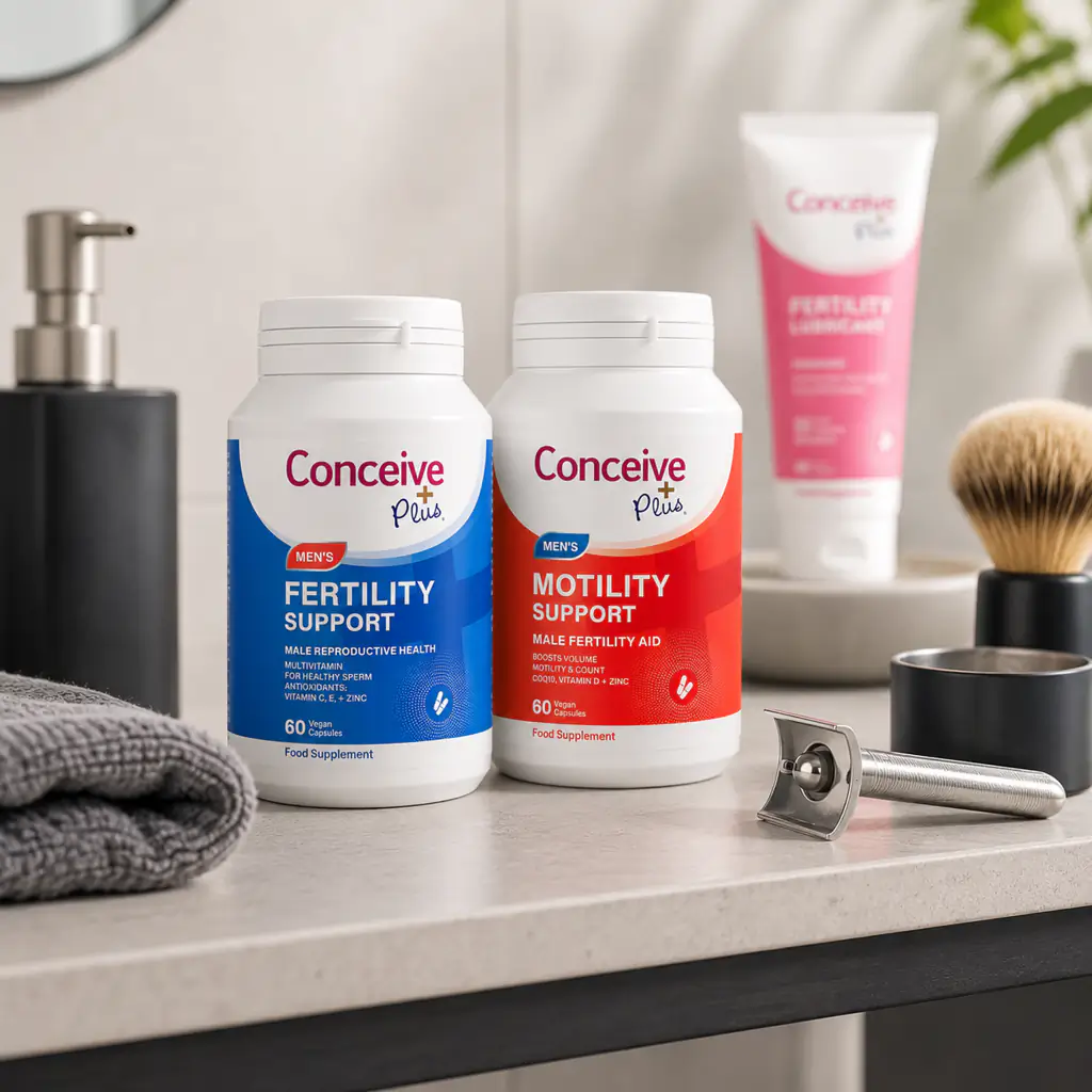 Conceive Plus men’s fertility supplements in a bathroom routine in Australia