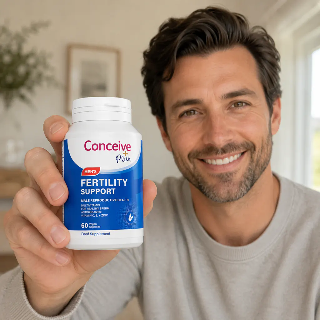 Man holding Conceive Plus Men’s Fertility Support in Australia