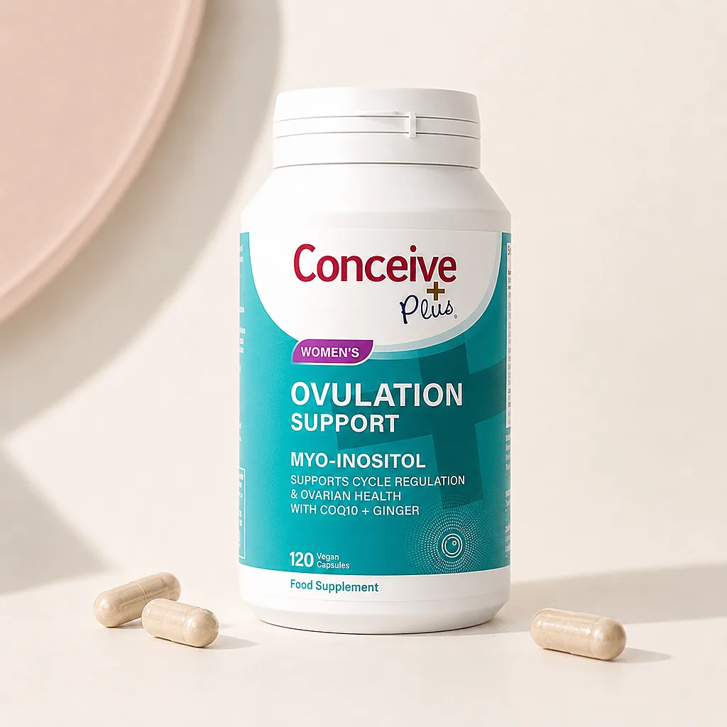 Conceive Plus Women’s Ovulation Support bottle and capsules — customer review visual
