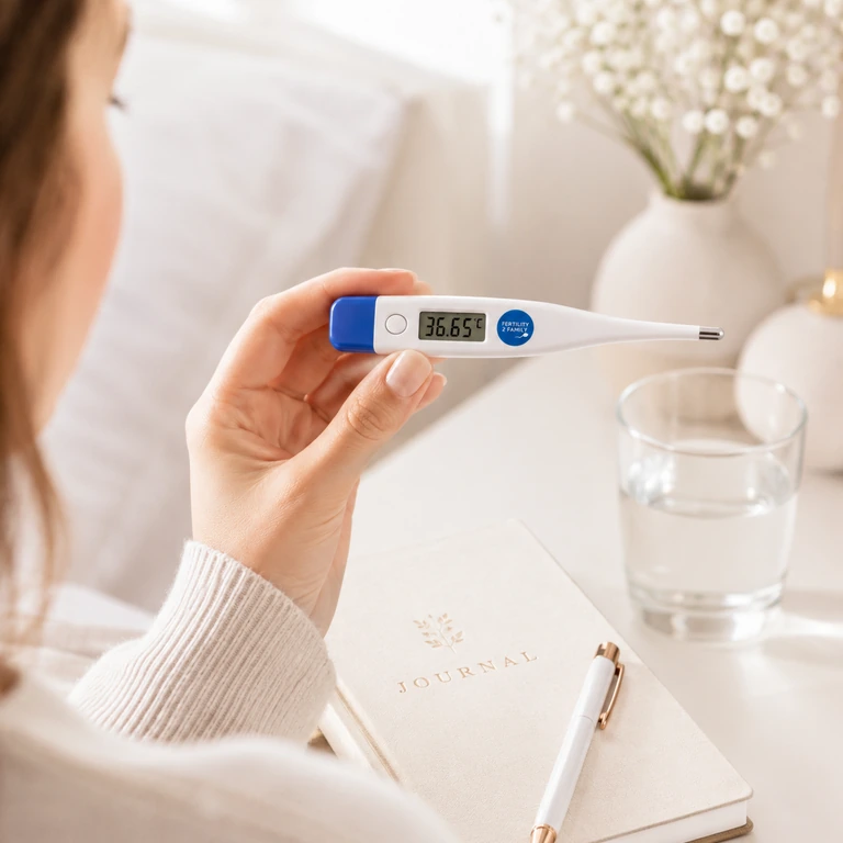 Digital basal thermometer used in a morning routine for fertility tracking