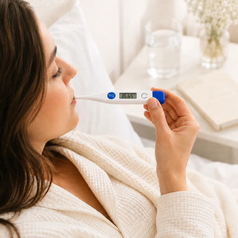 Oral BBT thermometer used for basal temperature tracking