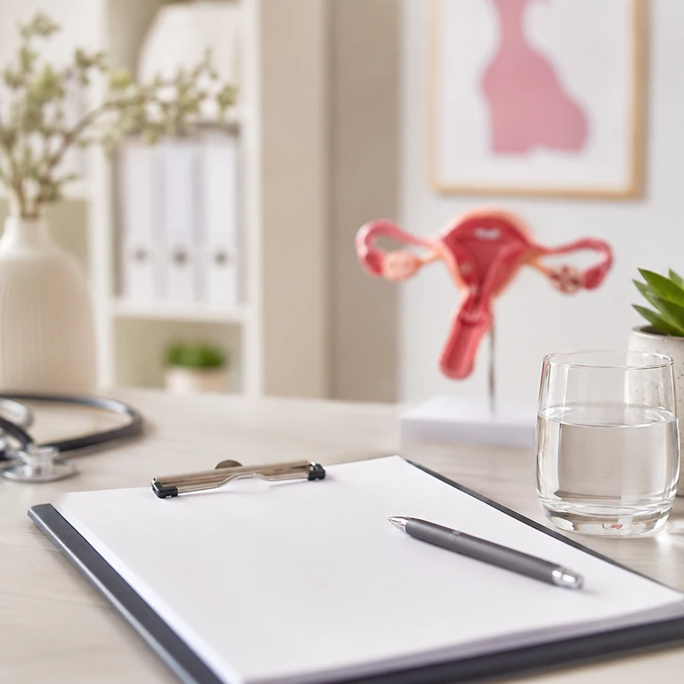 Fertility clinic consultation desk prepared for an endometriosis and ovulation discussion
