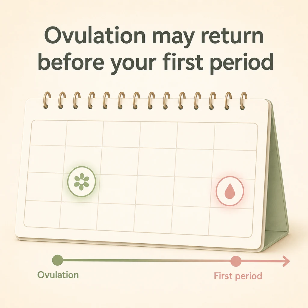 Calendar showing that ovulation may return before the first period after an abortion.