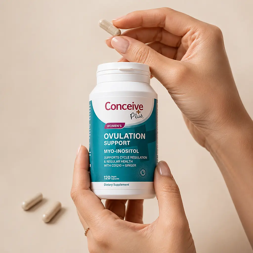 Conceive Plus Women’s Ovulation Support capsule and bottle — customer review visual