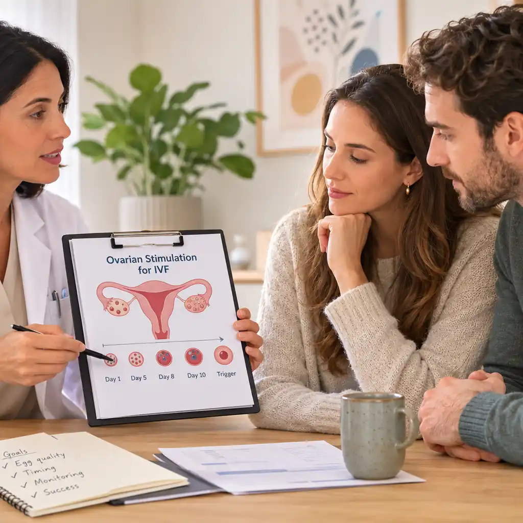 Couple discussing repeated IVF failure and treatment options with a fertility clinician.