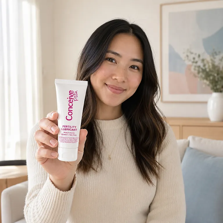 Woman holding a Conceive Plus fertility lubricant tube