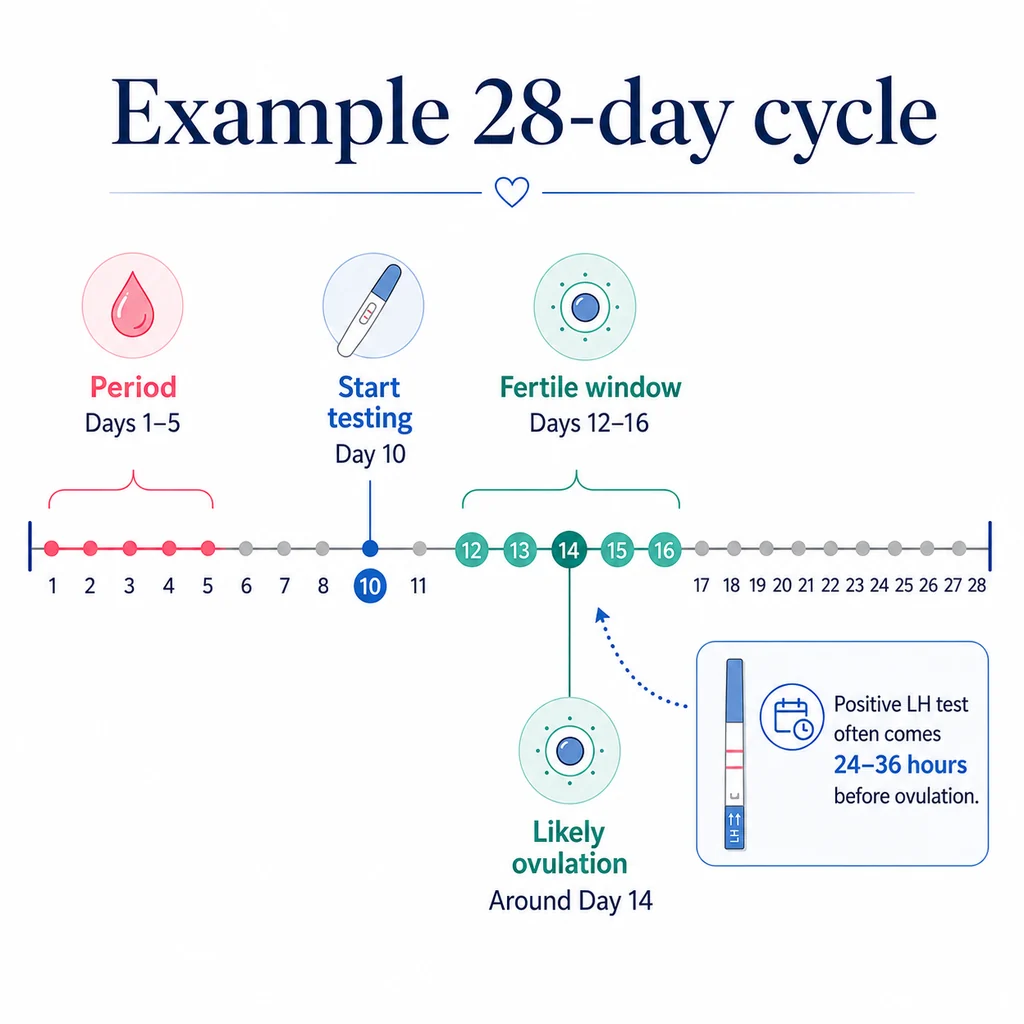 28 day menstrual cycle example showing ovulation timing and fertile window planning