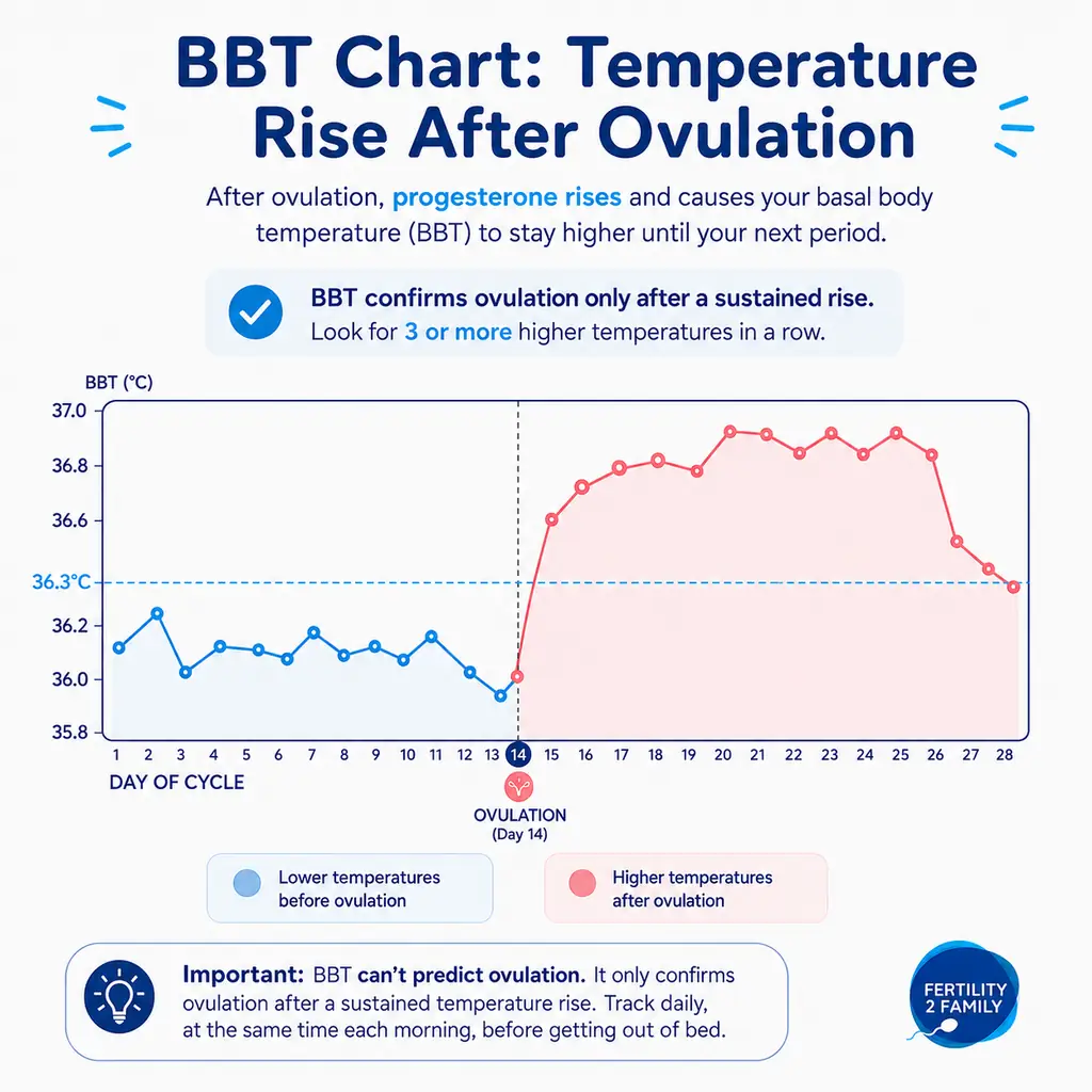 Basal body temperature chart showing a sustained temperature rise after ovulation