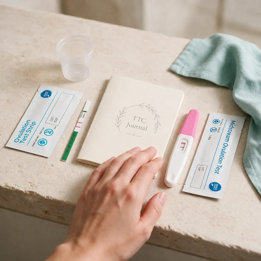 Calculate luteal phase length from ovulation to the next period Woman calculating luteal phase length from ovulation day to the next period in a cycle journal