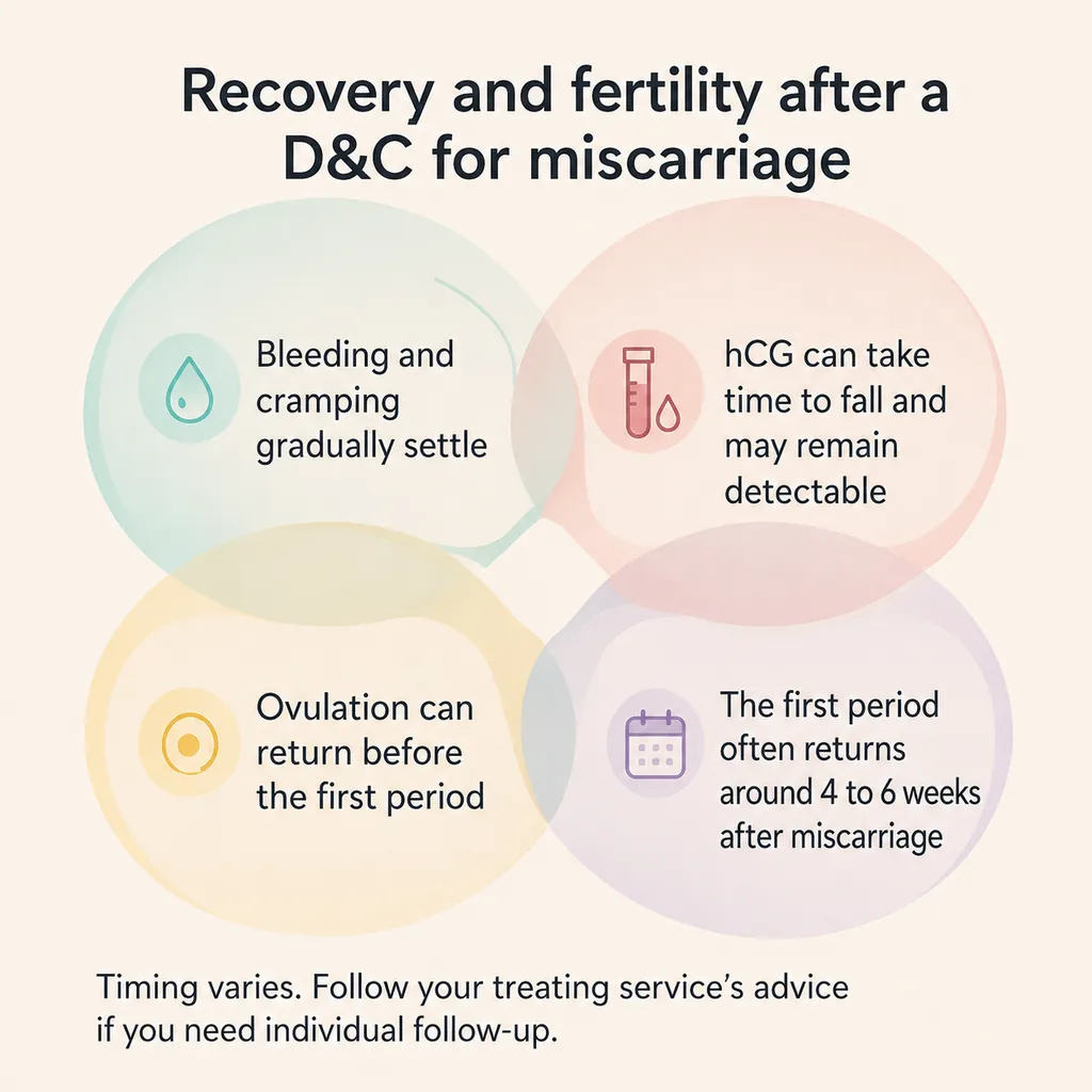 D&C recovery after miscarriage showing bleeding, hCG, ovulation and first period timing in Australia