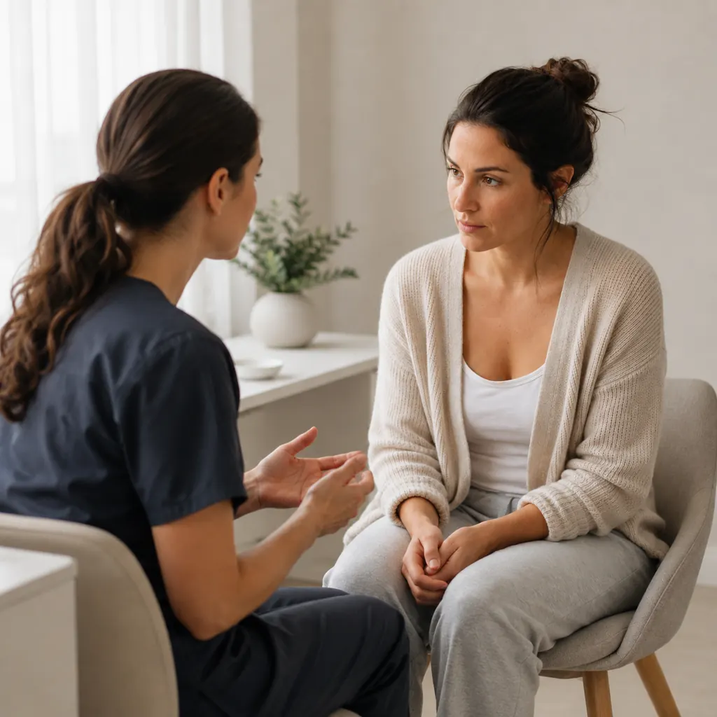 Woman speaking with a doctor about spotting and bleeding in early pregnancy