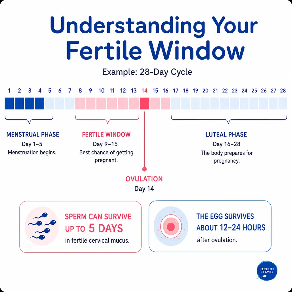 Fertile window timing around ovulation showing the days when conception is possible