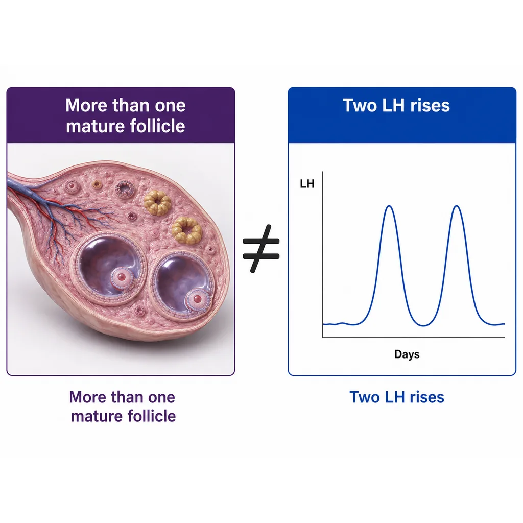 Diagram comparing multiple ovarian follicles with two LH surges during cycle tracking