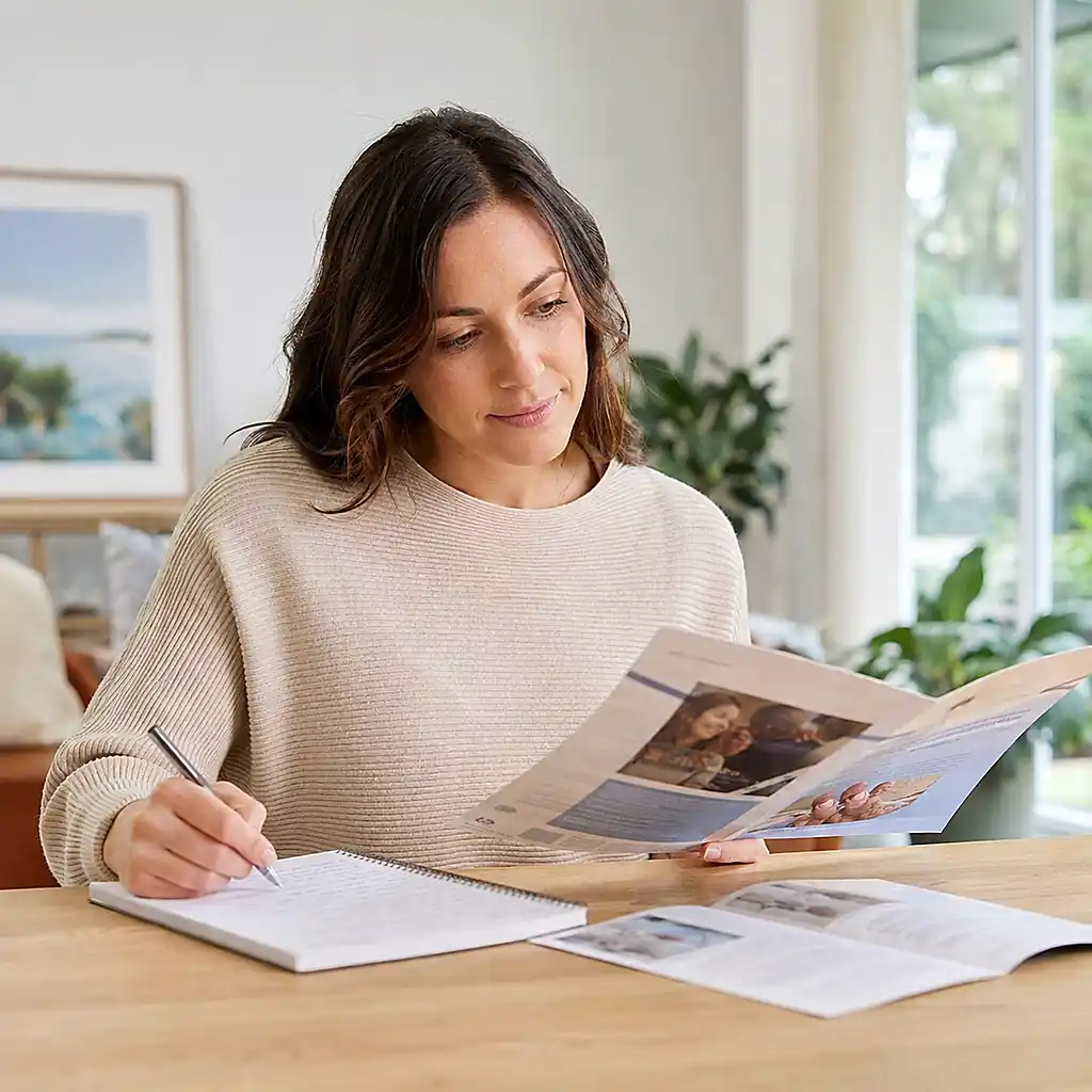Woman researching IUI treatment prices and Medicare costs at home in Australia