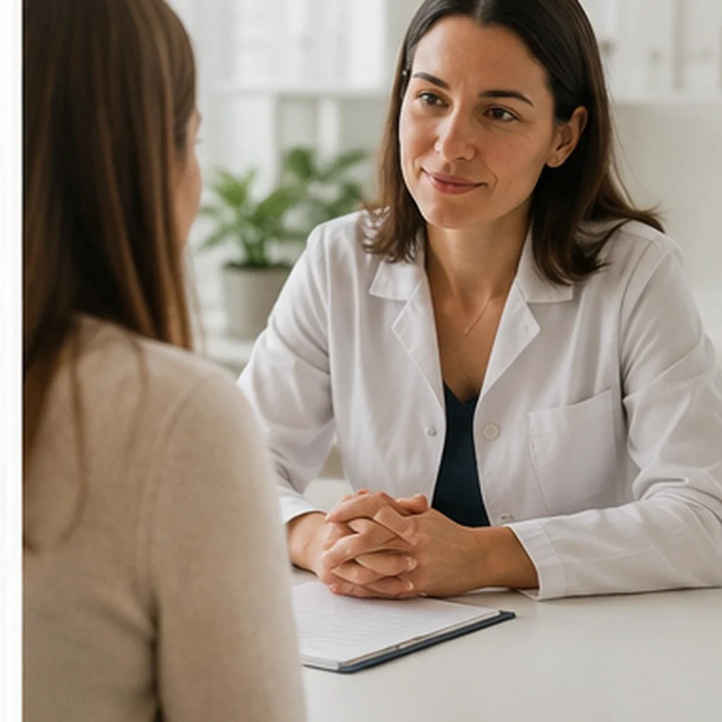 GP discussing persistent abdominal bloating with a patient