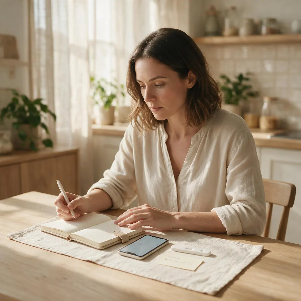 Woman reviewing pregnancy testing and cycle timing before considering dermal filler in Australia