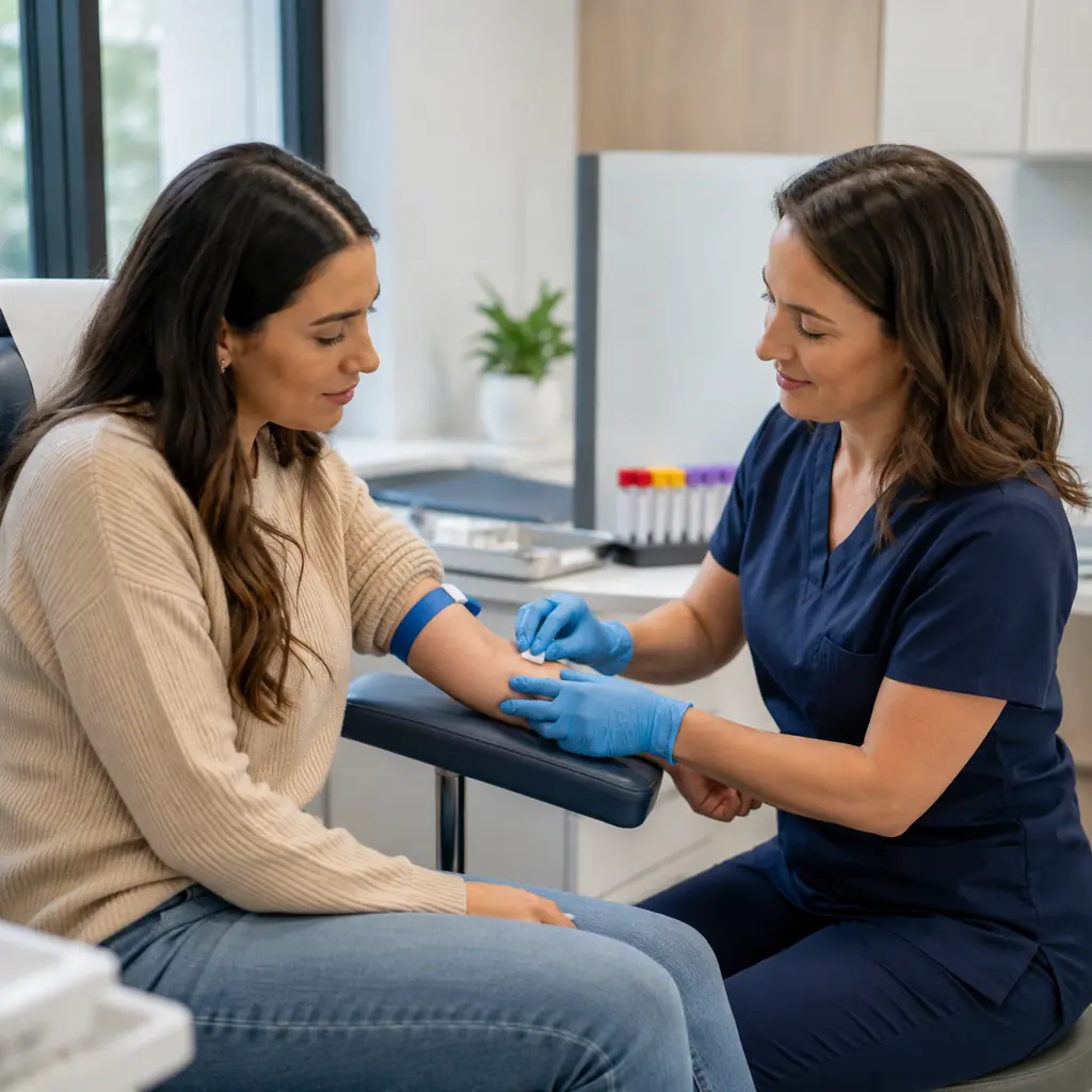 Woman having a routine blood test during fertility assessment in Australia