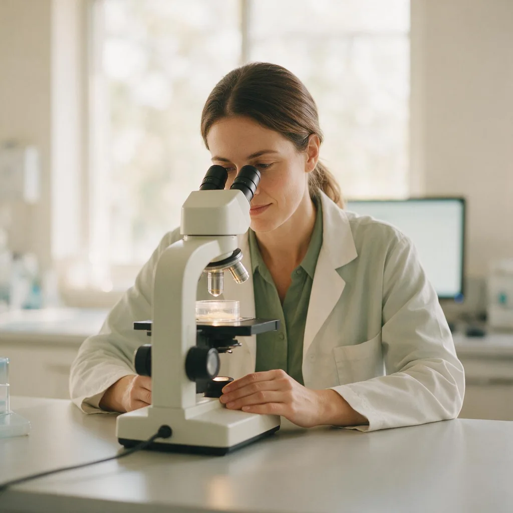 Fertility laboratory reviewing sperm motility for lubricant research