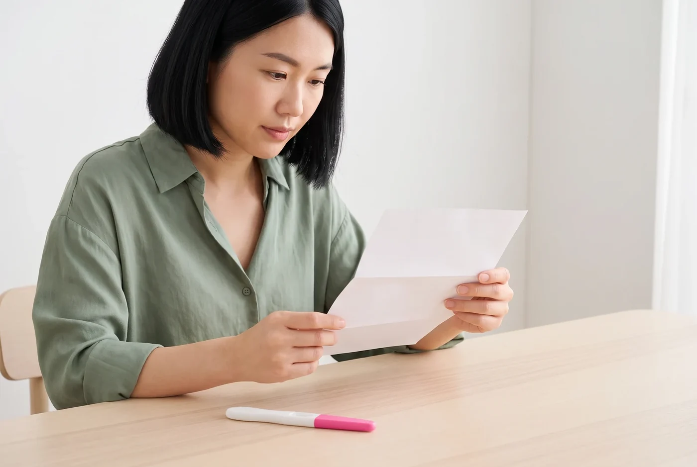Woman reading a leaflet beside a test