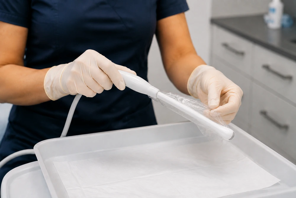 Ultrasound probe used during clinical assessment of ovulation and fertility after no LH surge is detected in Australia