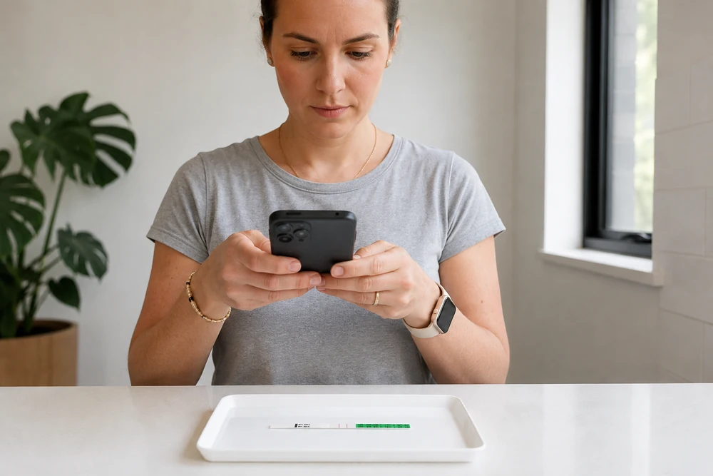 Home cycle record showing multiple LH peaks and ovulation test results for tracking ovulation timing in Australia