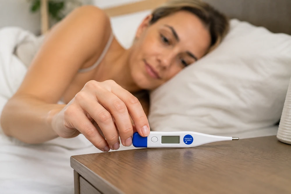 Progesterone and basal body temperature chart showing a sustained temperature shift after an LH surge during an ovulation cycle